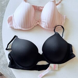 PINK Victoria's Secret Striped Pink and Classic Black Bra Duo